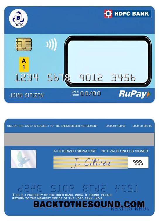 Λήψη Ινδία IRCTC HDFC Τράπεζα RuPay Πίστωση Κάρτα Δείγμα προσχέδιο