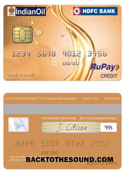 Λήψη Ινδία IndianOil HDFC Τράπεζα RuPay Πίστωση Κάρτα Δείγμα προσχέδιο