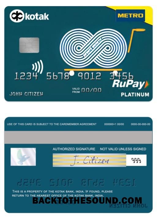 Λήψη Ινδία Kotak Τράπεζα Metro Cash & μεταφορά RuPay platinum Κάρτα Δείγμα δείγμα