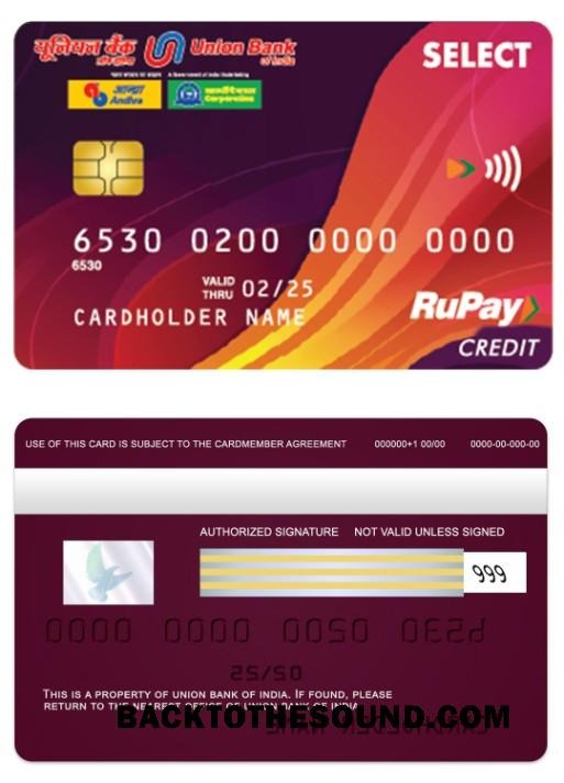 Λήψη Ινδία ένωση Τράπεζα RuPay Πίστωση Κάρτα Δείγμα πρότυπο