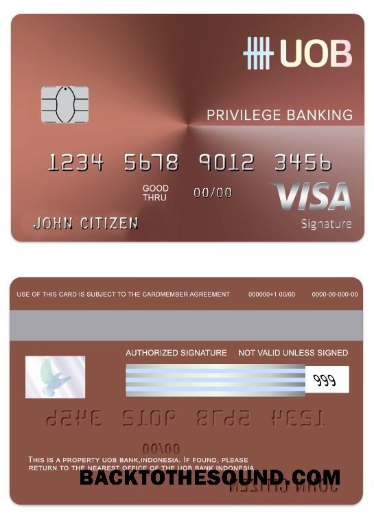 Λήψη Ινδονησία UOB Τράπεζα Βίζα Χρέωση Υπογραφή Κάρτα Δείγμα σχεδιασμό
