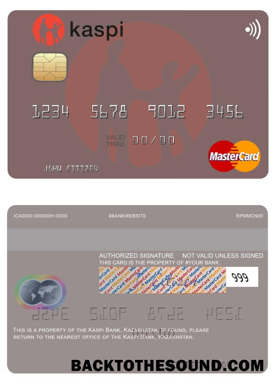 Λήψη Καζακστάν Kaspi Τράπεζα Mastercard Δείγμα προσχέδιο