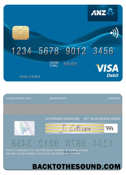Λήψη Κιριμπάτι ANZ Τράπεζα Βίζα Χρέωση Κάρτα Δείγμα σχεδιασμό