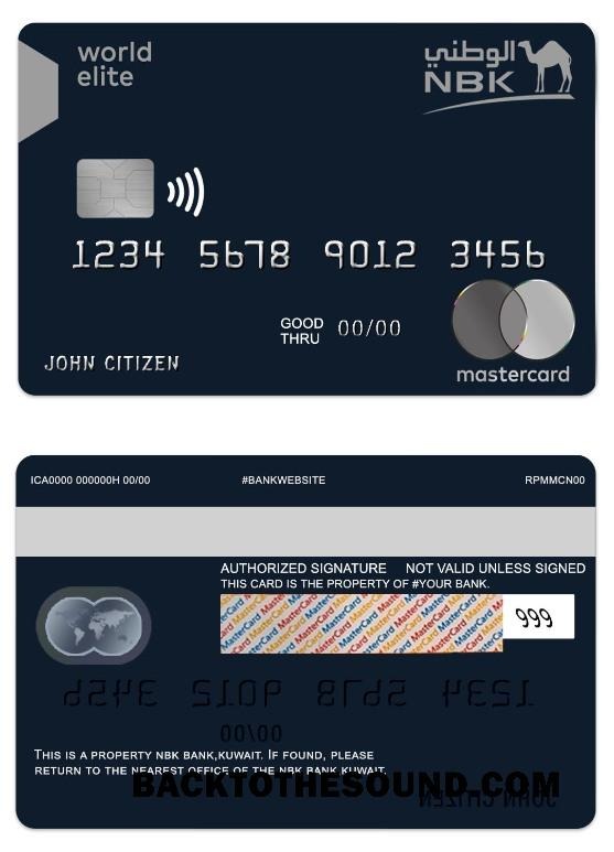 Λήψη Κουβέιτ NBK Τράπεζα world elite Mastercard Δείγμα πρότυπο