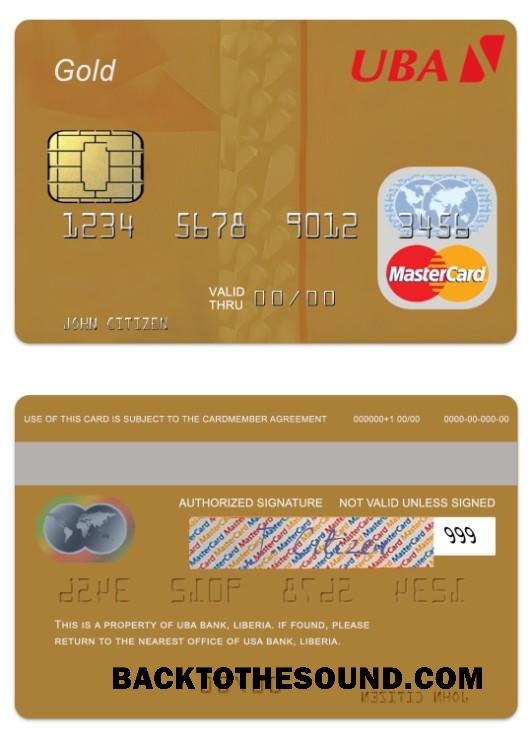Λήψη Λιβερία UBA Τράπεζα gold Χρέωση Mastercard Δείγμα πρότυπο