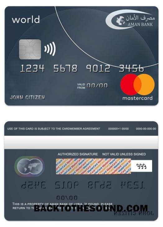 Λήψη Λιβύη Aman Τράπεζα Mastercard world Κάρτα Δείγμα πρότυπο