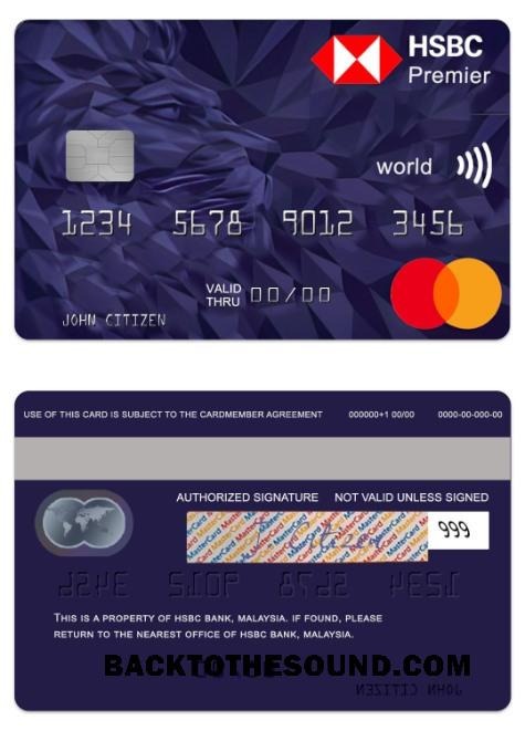 Λήψη Μαλαισία HSBC Τράπεζα Premier World Mastercard Πίστωση Κάρτα Δείγμα προσχέδιο