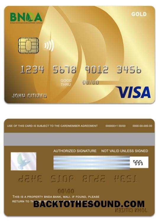 Λήψη Μάλι BNDA Τράπεζα Βίζα gold Κάρτα Δείγμα προεπισκόπηση
