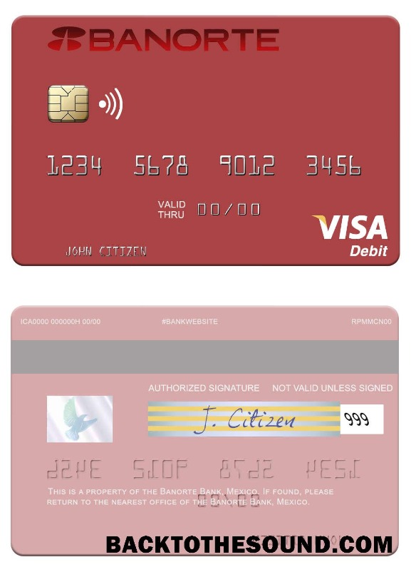 Λήψη Μεξικό Banorte Τράπεζα Βίζα Χρέωση Κάρτα Δείγμα σχεδιασμό