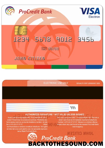 Λήψη Μολδαβία Procredit Τράπεζα Βίζα electron Πίστωση Κάρτα Δείγμα δείγμα