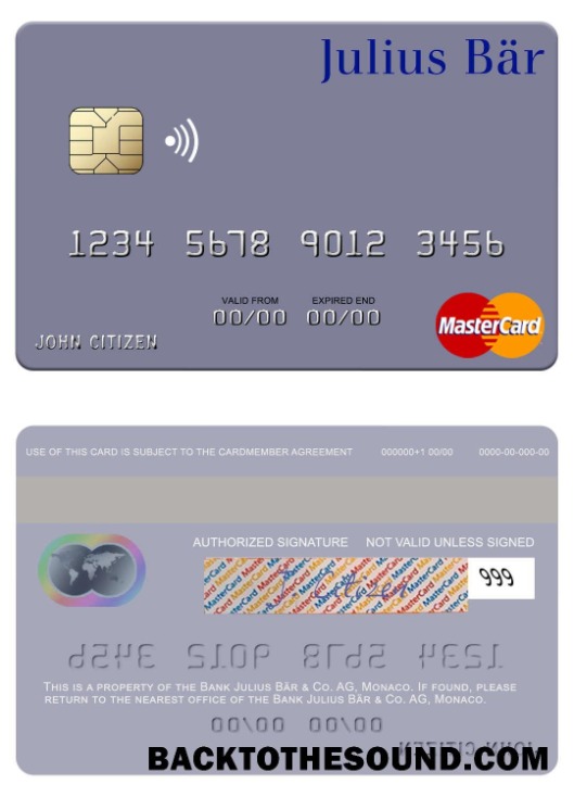 Λήψη Μονακό Τράπεζα Julius Bär & Co. AG Mastercard Δείγμα δείγμα