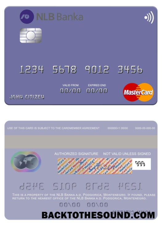 Λήψη Μαυροβούνιο NLB Banka a.d. Podgorica Mastercard Δείγμα πρότυπο