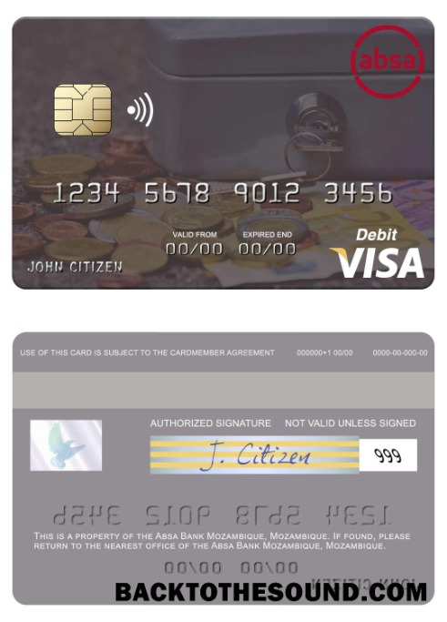 Λήψη Μοζαμβίκη Absa Τράπεζα Μοζαμβίκη Βίζα Χρέωση Κάρτα Δείγμα δείγμα