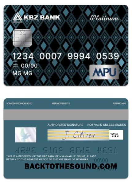 Λήψη Μιανμάρ KBZ Τράπεζα MPU Platinum Πίστωση Κάρτα Δείγμα προσχέδιο