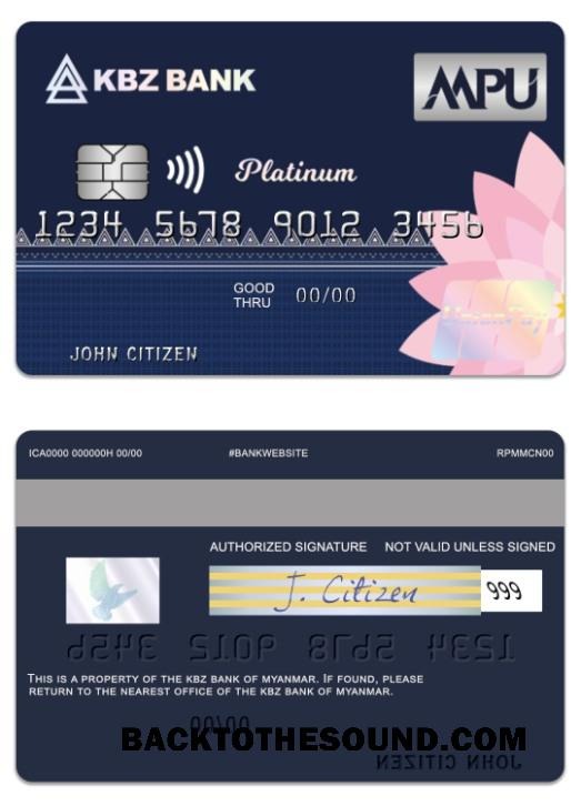 Λήψη Μιανμάρ KBZ Τράπεζα UnionPay platinum Πίστωση Κάρτα Δείγμα πρότυπο