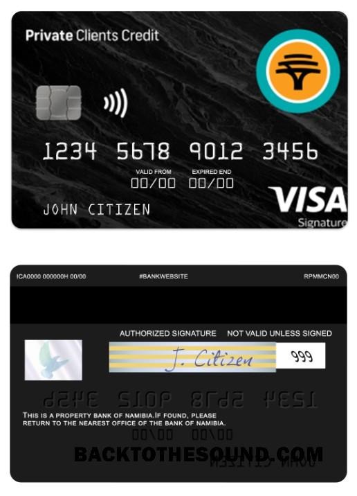 Λήψη Ναμίμπια First εθνικός Τράπεζα private clients Πίστωση Βίζα Υπογραφή Δείγμα σχεδιασμό