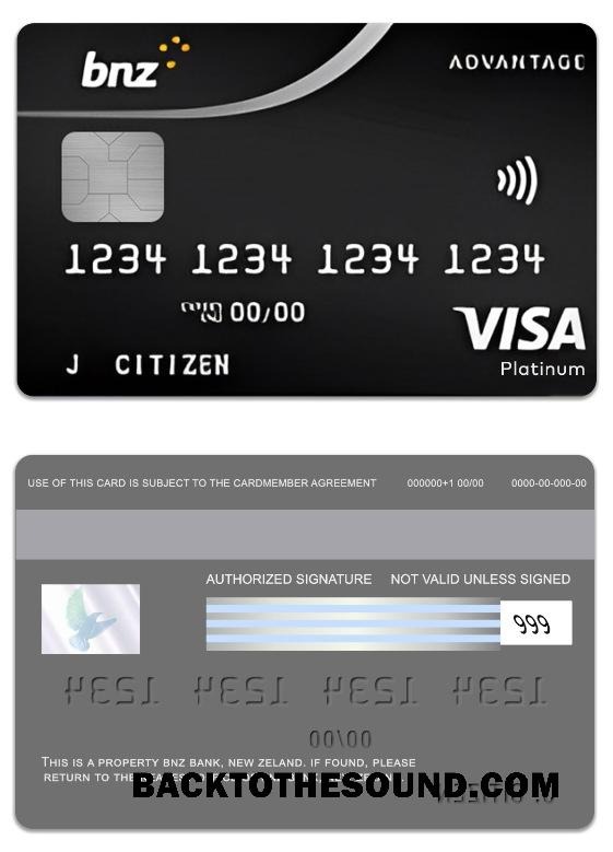 Λήψη Νέο Zeland BNZ Τράπεζα advantage Βίζα platinum Κάρτα Δείγμα προσχέδιο