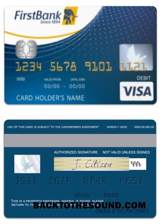 Λήψη Νιγηρία FirstBank Βίζα Χρέωση Κάρτα Δείγμα προσχέδιο