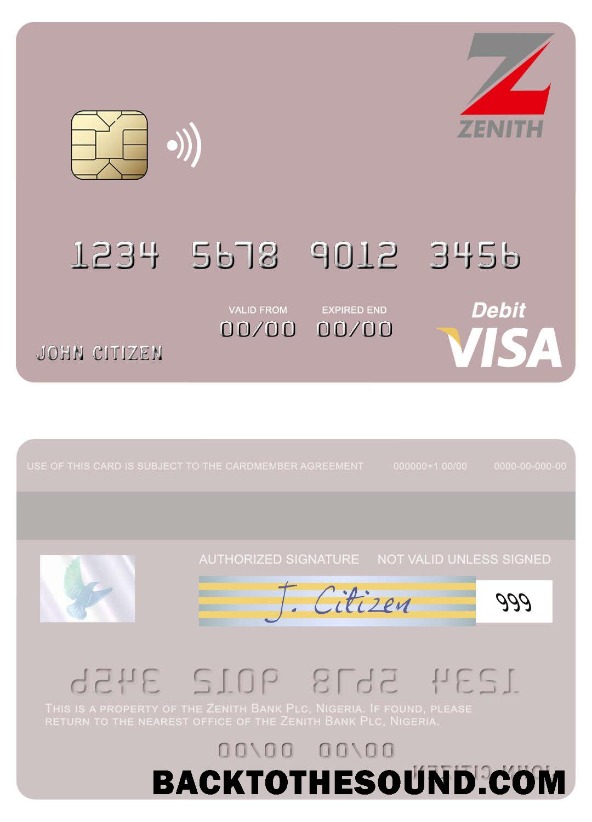 Λήψη Νιγηρία Zenith Τράπεζα Plc Βίζα Χρέωση Κάρτα Δείγμα πρότυπο