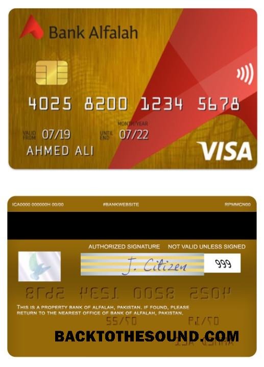 Λήψη Πακιστάν Τράπεζα of Alfalah Βίζα gold Πίστωση Κάρτα Δείγμα σχεδιασμό