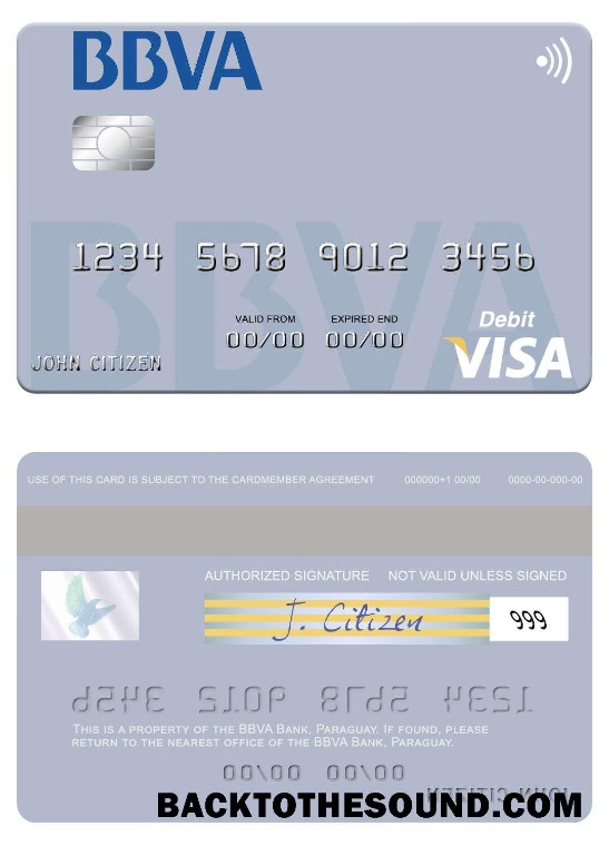Λήψη Παραγουάη BBVA Τράπεζα Βίζα Χρέωση Κάρτα Δείγμα σχεδιασμό