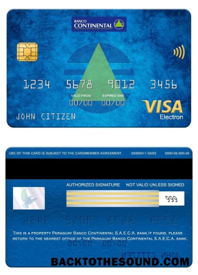 Λήψη Παραγουάη Banco Continental S.A.E.C.A. Τράπεζα Βίζα electron Κάρτα Δείγμα προσχέδιο