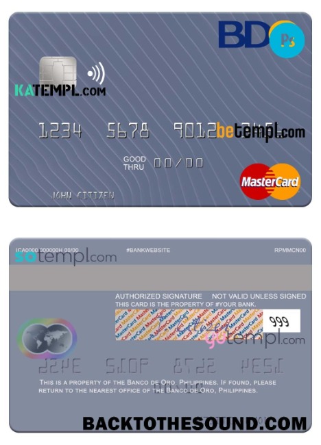 Λήψη Φιλιππίνες Banco de Oro Mastercard, fully Επεξεργάσιμο in PSD Μορφή Δείγμα προεπισκόπηση