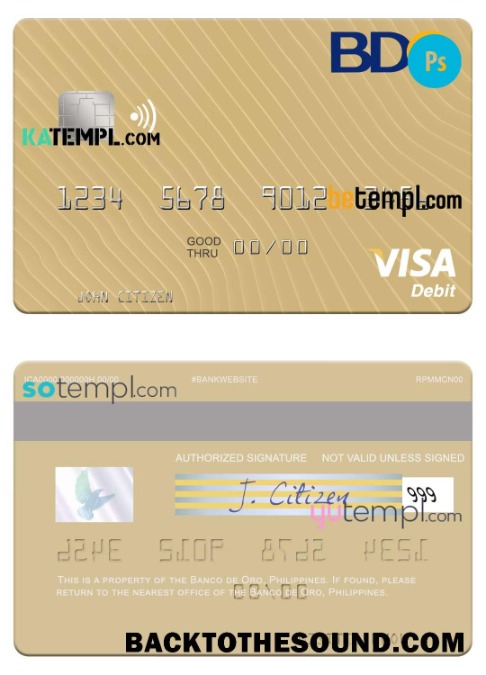 Λήψη Φιλιππίνες Banco de Oro Βίζα Χρέωση Κάρτα, fully Επεξεργάσιμο in PSD forma Δείγμα προσχέδιο