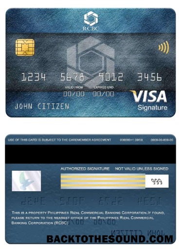 Λήψη Φιλιππίνες Rizal εμπορικός Banking Corporation (RCBC) Βίζα Υπογραφή Κάρτα Δείγμα δείγμα