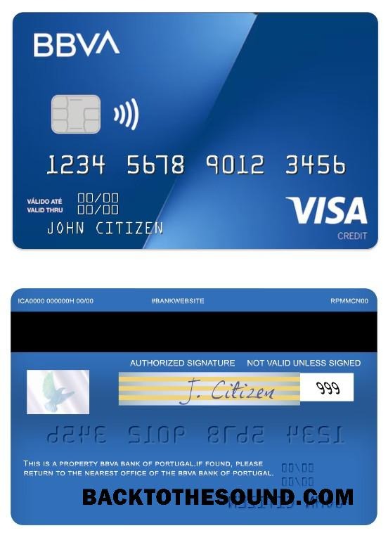 Λήψη Πορτογαλία BBVA Τράπεζα Βίζα Πίστωση Κάρτα Δείγμα σχεδιασμό
