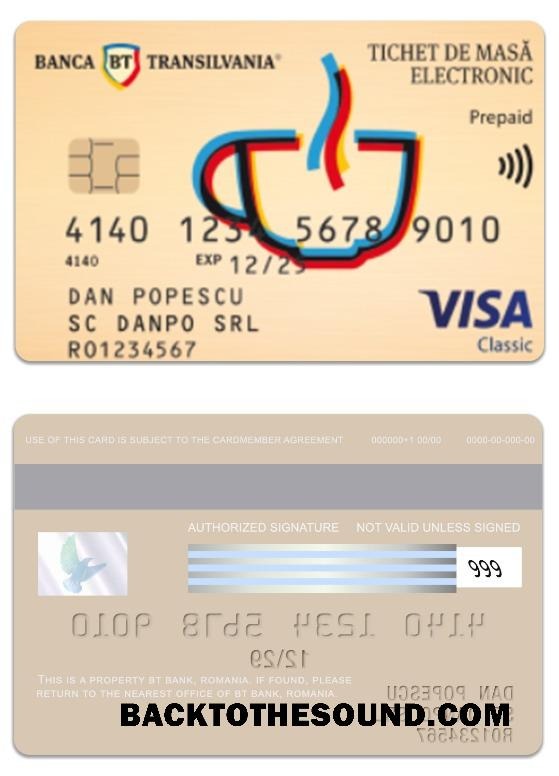 Λήψη Ρουμανία BT Τράπεζα Βίζα prepaid classic Κάρτα Δείγμα προεπισκόπηση