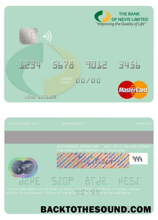 Λήψη Saint Kitts and Nevis Τράπεζα of Nevis Mastercard Δείγμα σχεδιασμό