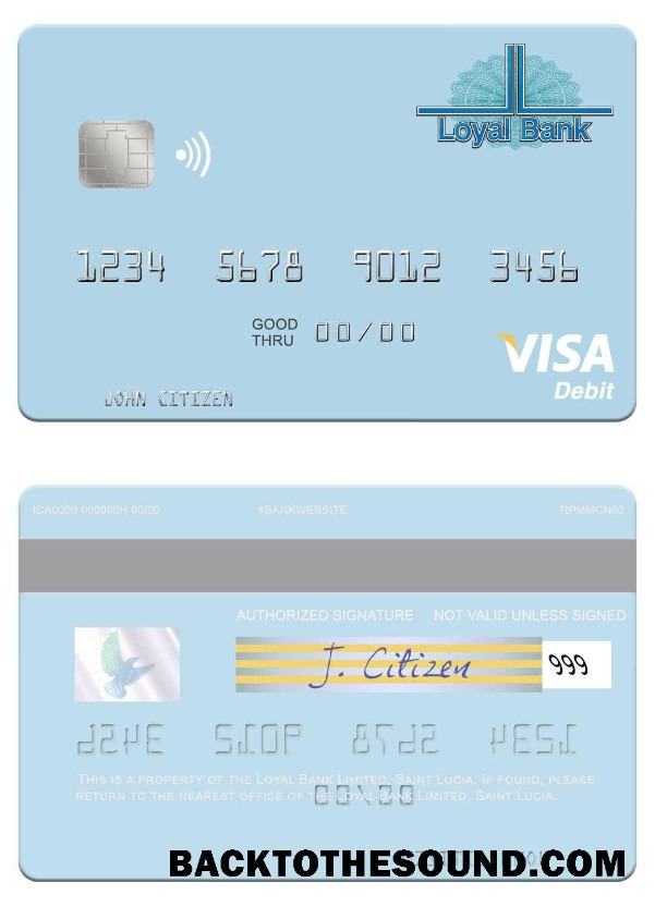 Λήψη Saint Lucia Loyal Τράπεζα Limited Βίζα Χρέωση Κάρτα Δείγμα πρότυπο