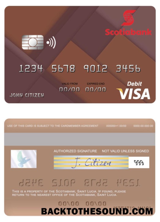 Λήψη Saint Lucia Scotiabank Βίζα Χρέωση Κάρτα Δείγμα σχεδιασμό