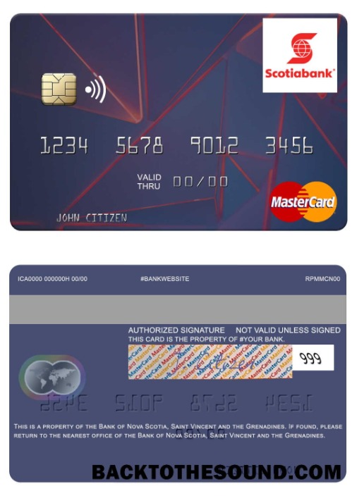Λήψη Saint Vincent and the Grenadines Τράπεζα of Nova Scotia Mastercard Δείγμα δείγμα