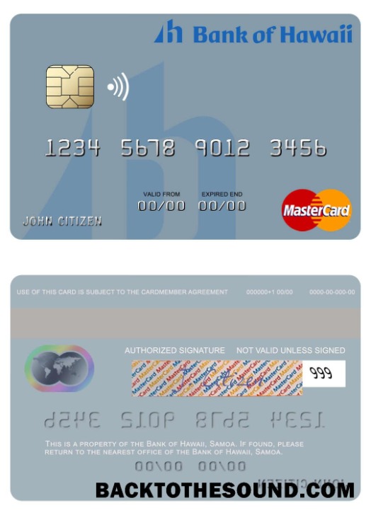 Λήψη Σαμόα Τράπεζα of Hawaii Mastercard Δείγμα πρότυπο