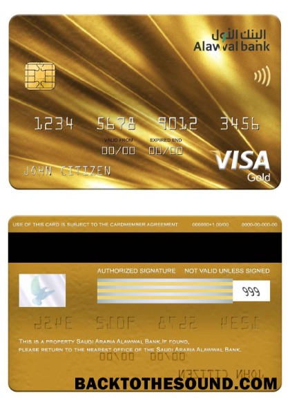 Λήψη Σαουδική Αραβία Alawwal Τράπεζα Βίζα gold Κάρτα Δείγμα πρότυπο