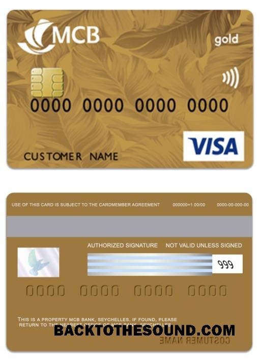 Λήψη Σεϋχέλλες MCB Τράπεζα Βίζα Πίστωση gold Κάρτα Δείγμα προσχέδιο
