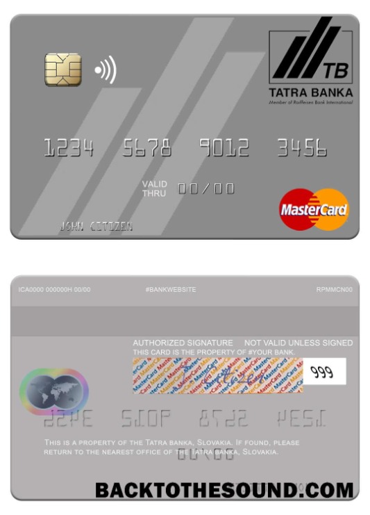 Λήψη Σλοβακία Tatra Banka Mastercard Δείγμα πρότυπο
