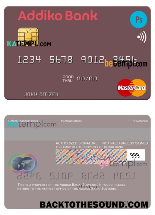 Λήψη Σλοβενία Addiko Τράπεζα Mastercard in PSD Μορφή Δείγμα σχεδιασμό