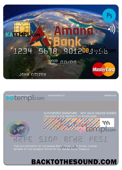 Λήψη Σομαλία Amana Τράπεζα Mastercard Πίστωση Κάρτα in PSD Μορφή Δείγμα προεπισκόπηση