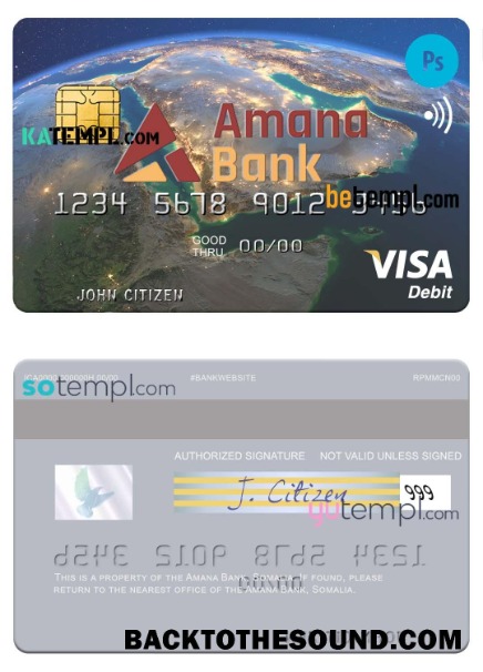 Λήψη Σομαλία Amana Τράπεζα Βίζα Χρέωση Πίστωση Κάρτα in PSD Μορφή Δείγμα σχεδιασμό