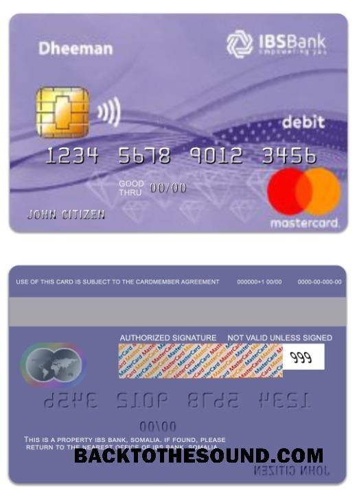 Λήψη Σομαλία IBS Τράπεζα Daheem Χρέωση Mastercard Δείγμα πρότυπο