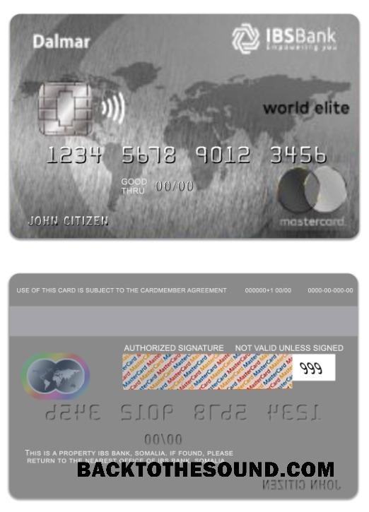 Λήψη Σομαλία IBS Τράπεζα Dalmar world elite Mastercard Δείγμα σχεδιασμό