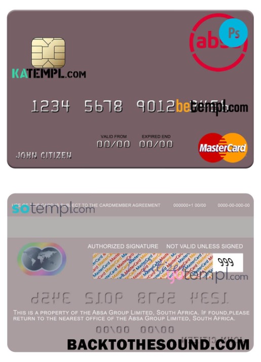 Λήψη Νότια Αφρική Absa Group Limited Mastercard Πίστωση Κάρτα in PSD Μορφή Δείγμα προεπισκόπηση
