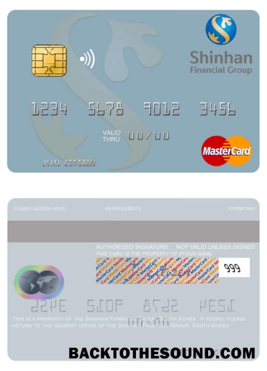 Λήψη Νότια Κορέα Shinhan Financial Group Mastercard Δείγμα πρότυπο