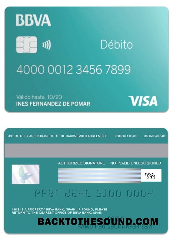 Λήψη Ισπανία BBVA Τράπεζα Βίζα Χρέωση Κάρτα Δείγμα σχεδιασμό
