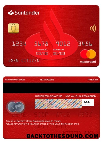 Λήψη Ισπανία Santander Τράπεζα Mastercard Δείγμα πρότυπο