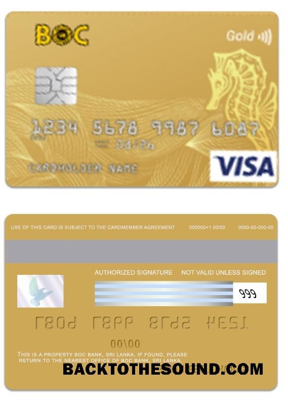Λήψη Σρι Λάνκα BOC Τράπεζα Βίζα gold Κάρτα Δείγμα πρότυπο