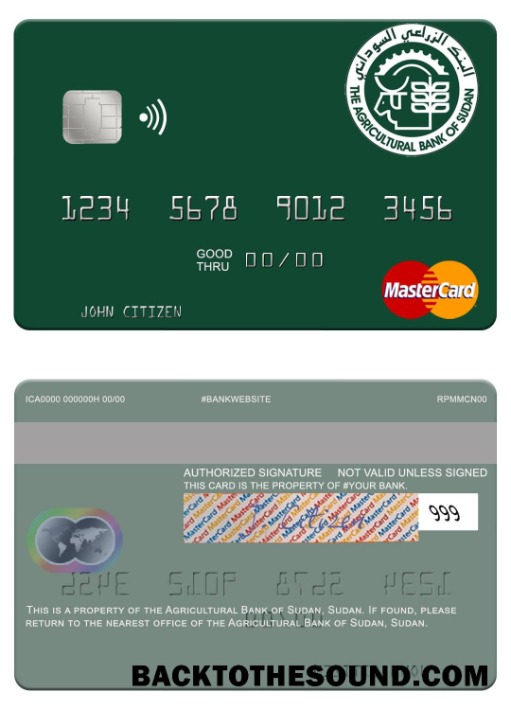 Λήψη Σουδάν The Agricultural Τράπεζα of Σουδάν Mastercard Δείγμα πρότυπο